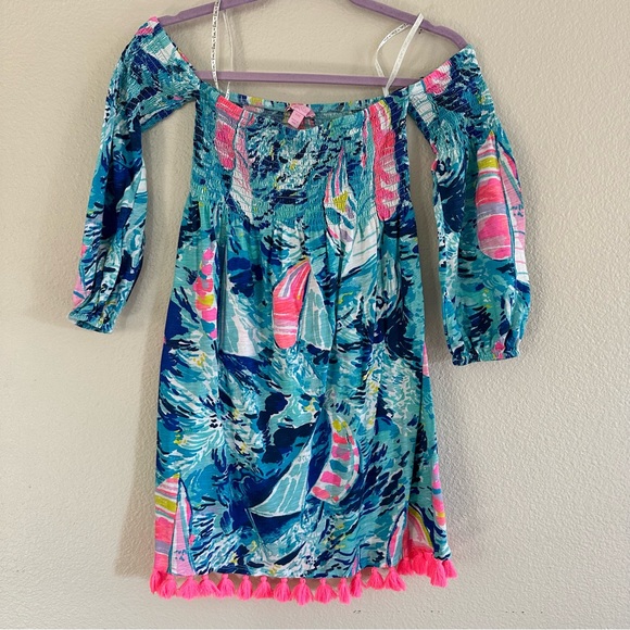 Women’s Lilly Pulitzer Trina Beach Dress Sparkling Blue Hey Bay Bay XXS - Picture 3 of 7